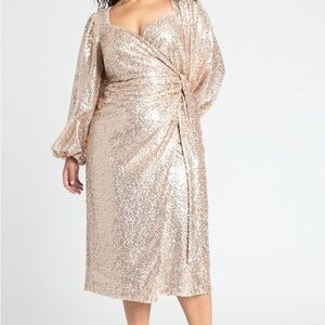 NWT !! Eloquii Rose Gold Sequin Wrap Dress- Women’s Plus Size 20